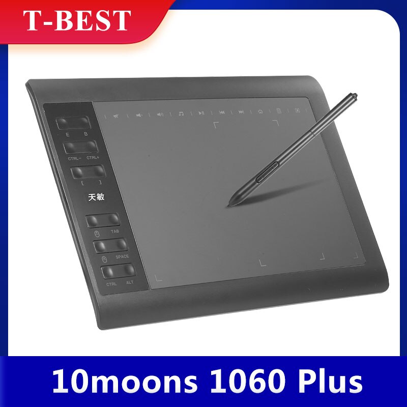 10moons-tableta gráfica 1060 Plus, tablero grande de 10x6 pulgadas, área exclusiva de pintura telefónica con bolígrafo pasivo de 8192 niveles, 5080 LPI