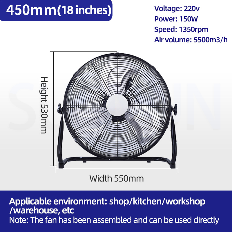 Gulv-/Loftventilator EXUAN Kraftig - 160W Ultrastrong Wind - Rustfrit Stål: Grøn