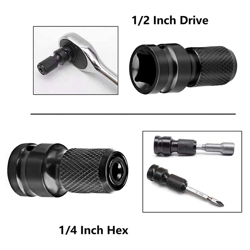 1/4 Inch Bit Socket Adapter, 1/2 Inch Vierkante Drive (1.3 Cm) tot 1/4 Inch Zeshoekige As (0.6 Cm) Quick Release Converter