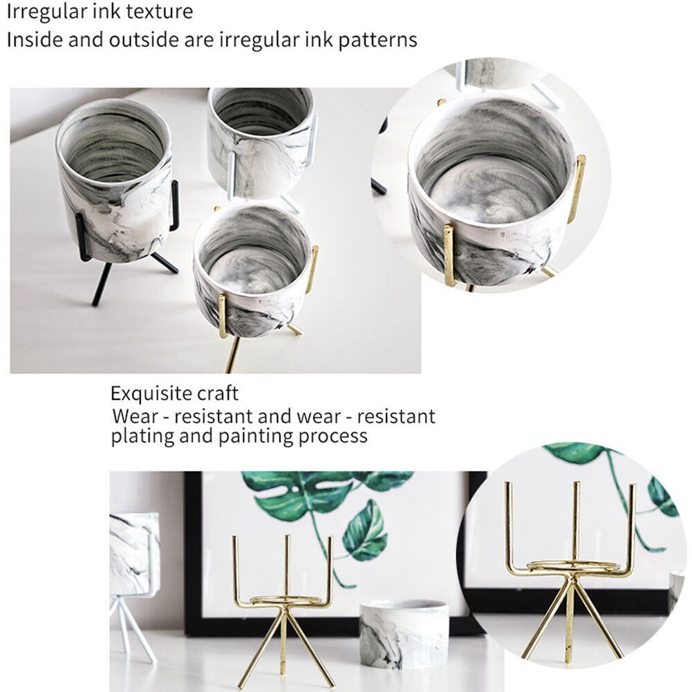 2pc/ sett keramisk blomsterpotte planter pennholder dekor vase stativ + jernstativ hage hjem blomsterpotte holder planter