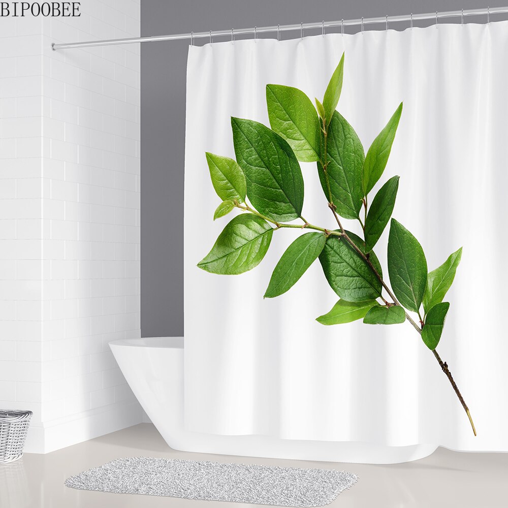 Groene Bladeren Afdrukken Douchegordijn Tropische Planten Natuurlijke Badkamer Gordijnen Anti-Slip Badmat Set Wc Tapijten Tapijt: A Shower Curtain