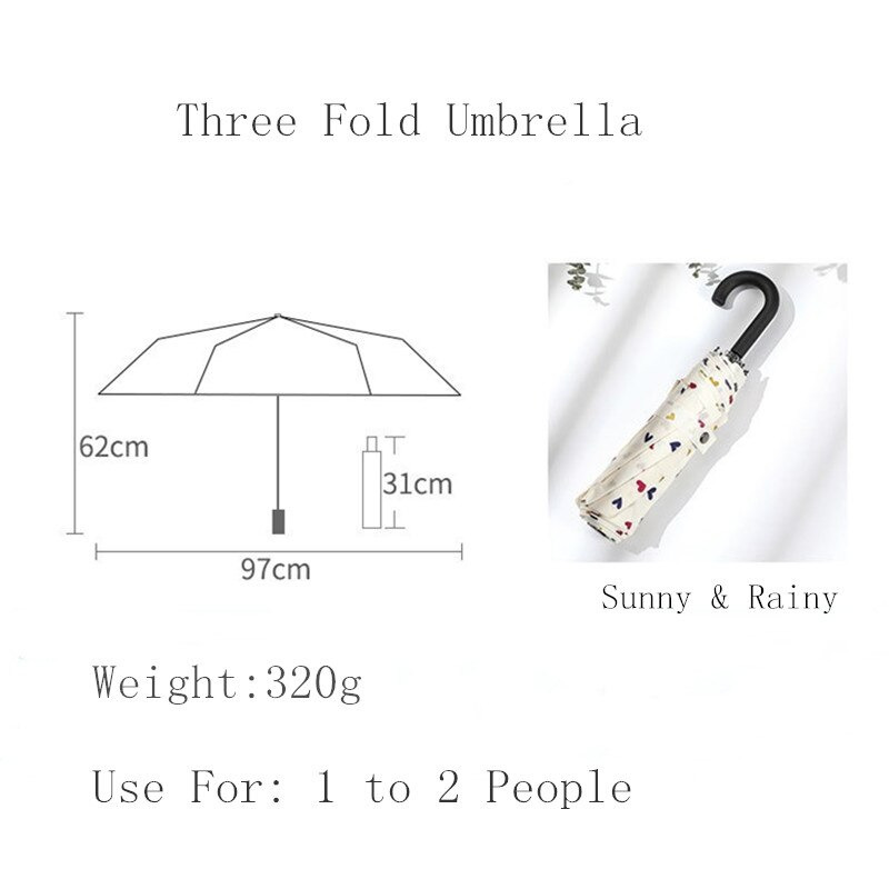 Gancho triple paraguas doble-propósito protección solar UV paraguas para mujer plegable de viaje compacto paraguas Durable paraguas de la lluvia