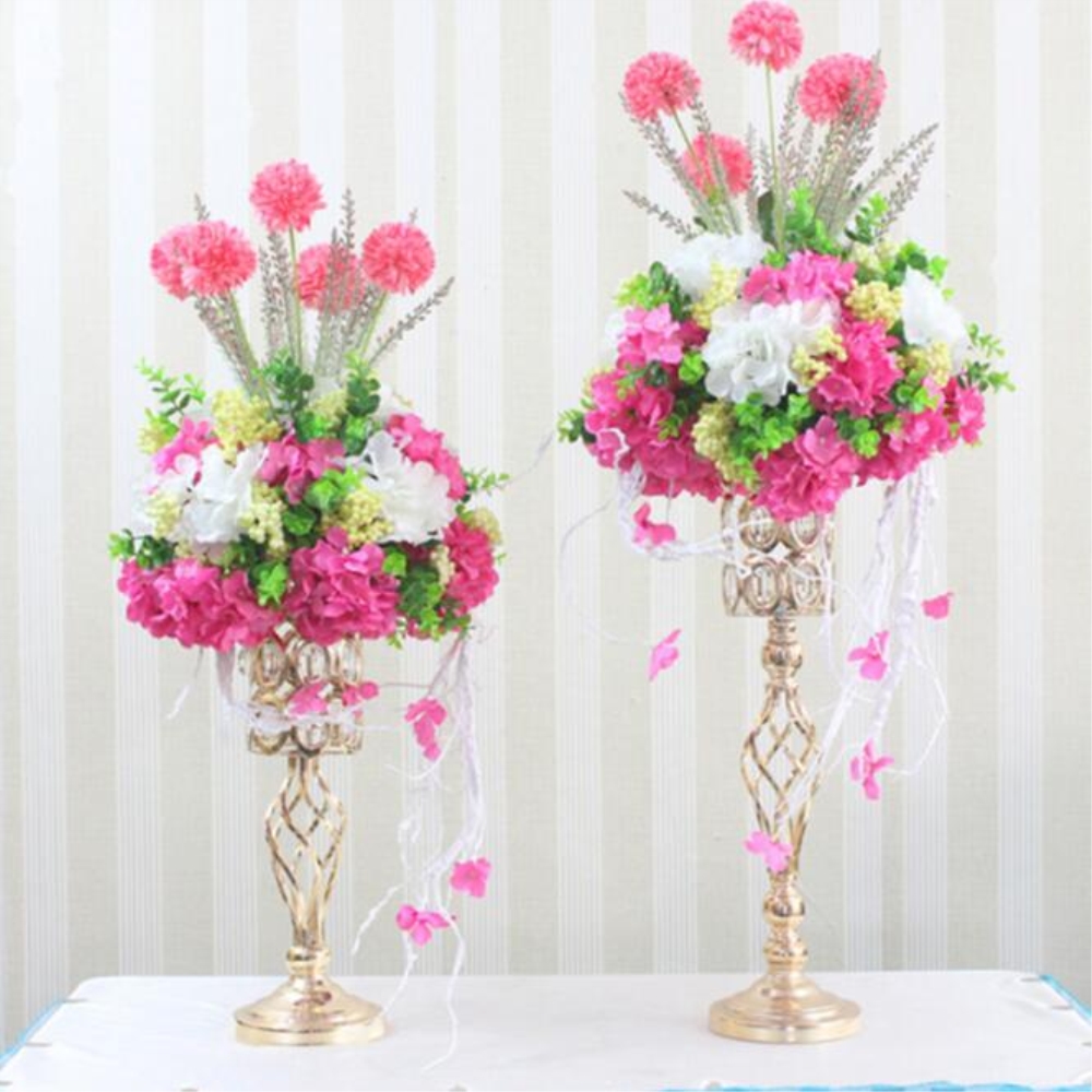 Candelabros dorados de Metal, candelabro de cristal hueco para mesa de boda, centro de mesa, flor, camino de plomo para decoración del hogar