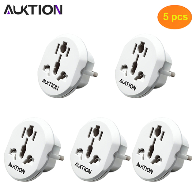 AUKTION Universal European Adapter 16A 250V AC Travel Charger Wall Power Plug Socket Converter Adapter for Home Office: 5 pcs white