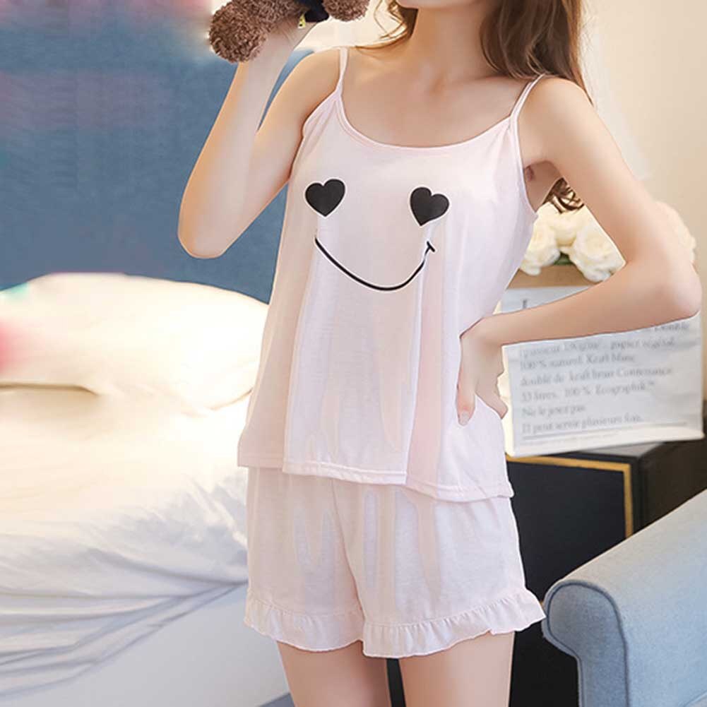 （Free ）Newly Women Girl Lady Sleeveless Nightgown Set Pajamas Sleepwear Summer Sling Comfortable For Home FIF66: pink / M