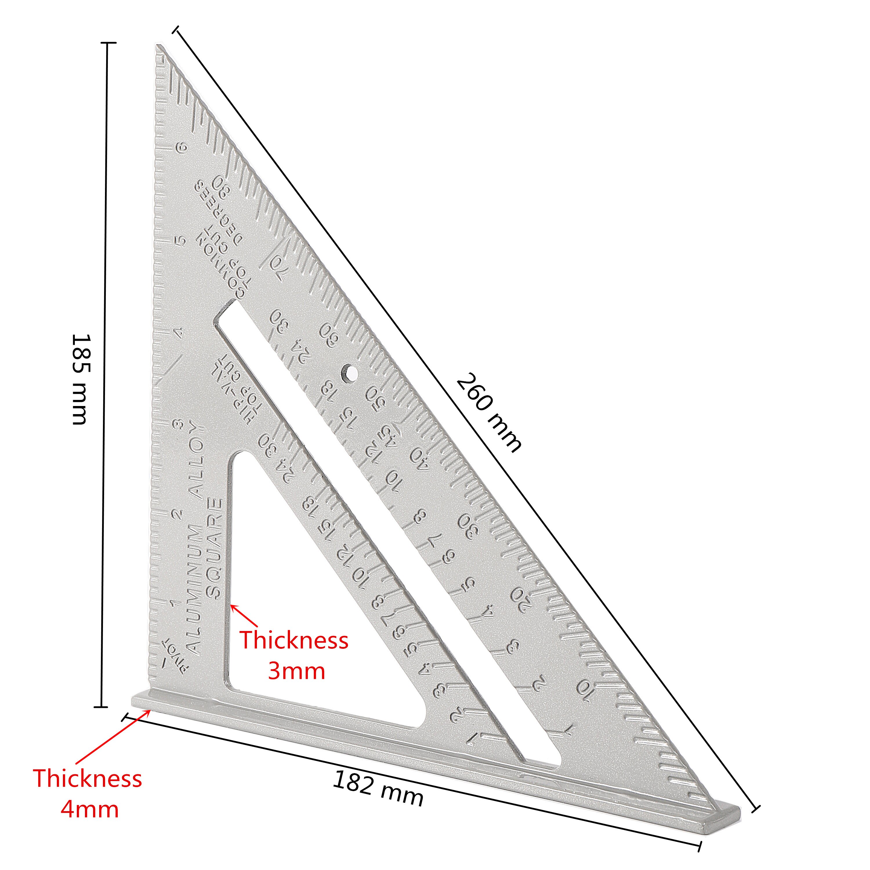 Tegneværktøj trekant lineal tømrer firkant hastighed firkant layout værktøj måleværktøj trekant lineal aluminiumslegering 45 ° 90 °