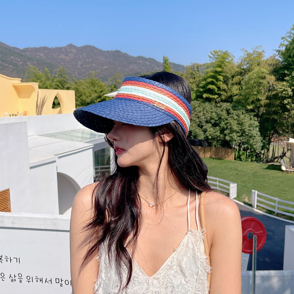 RAFFIA Summer lady Empty Top Sun Visor Hat Beach hat Summer hats straw Wide Brim Sun Caps UV Protection Hat For Men And Women