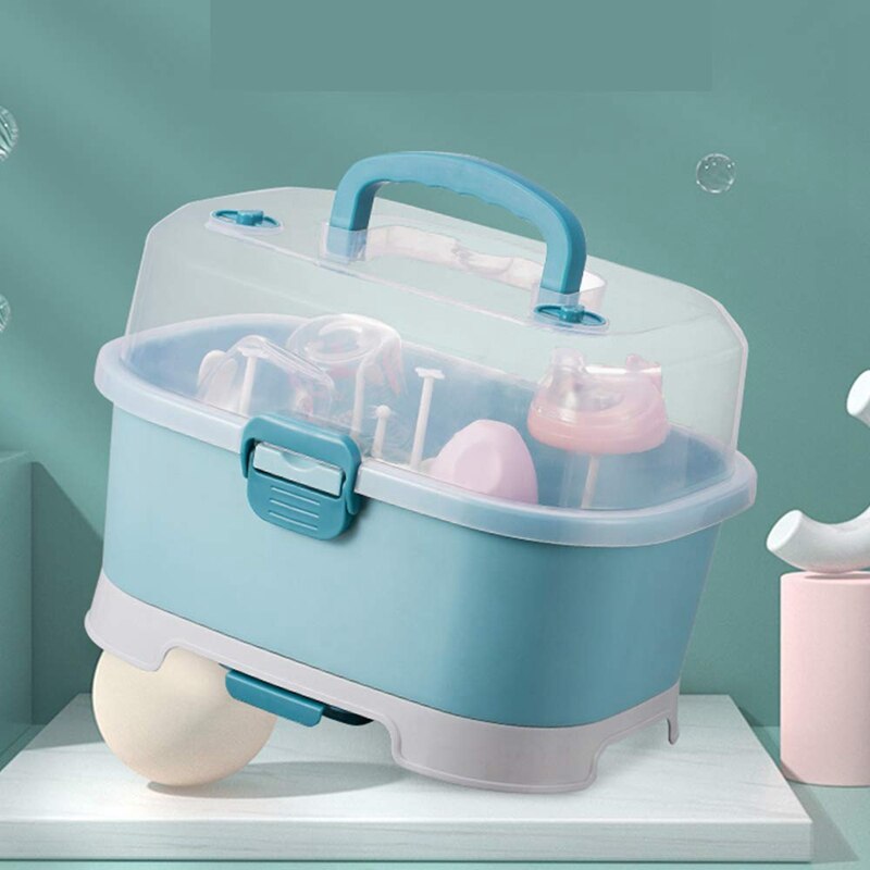 Baby Bottle Drying Rack Storage,Large Nursing Bottle Storage boxOrganizer with Cover,Portable Kitchen Cabinet Organizer