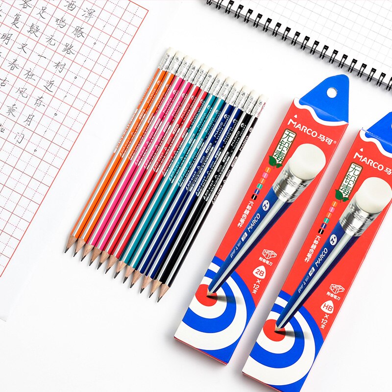 Marco 36pcs/lot HB/2H/2B 2Triangle Wood Pencils Pre-sharpened School Pencils Lead Pencil Wooden Graphite Pencil School supplies