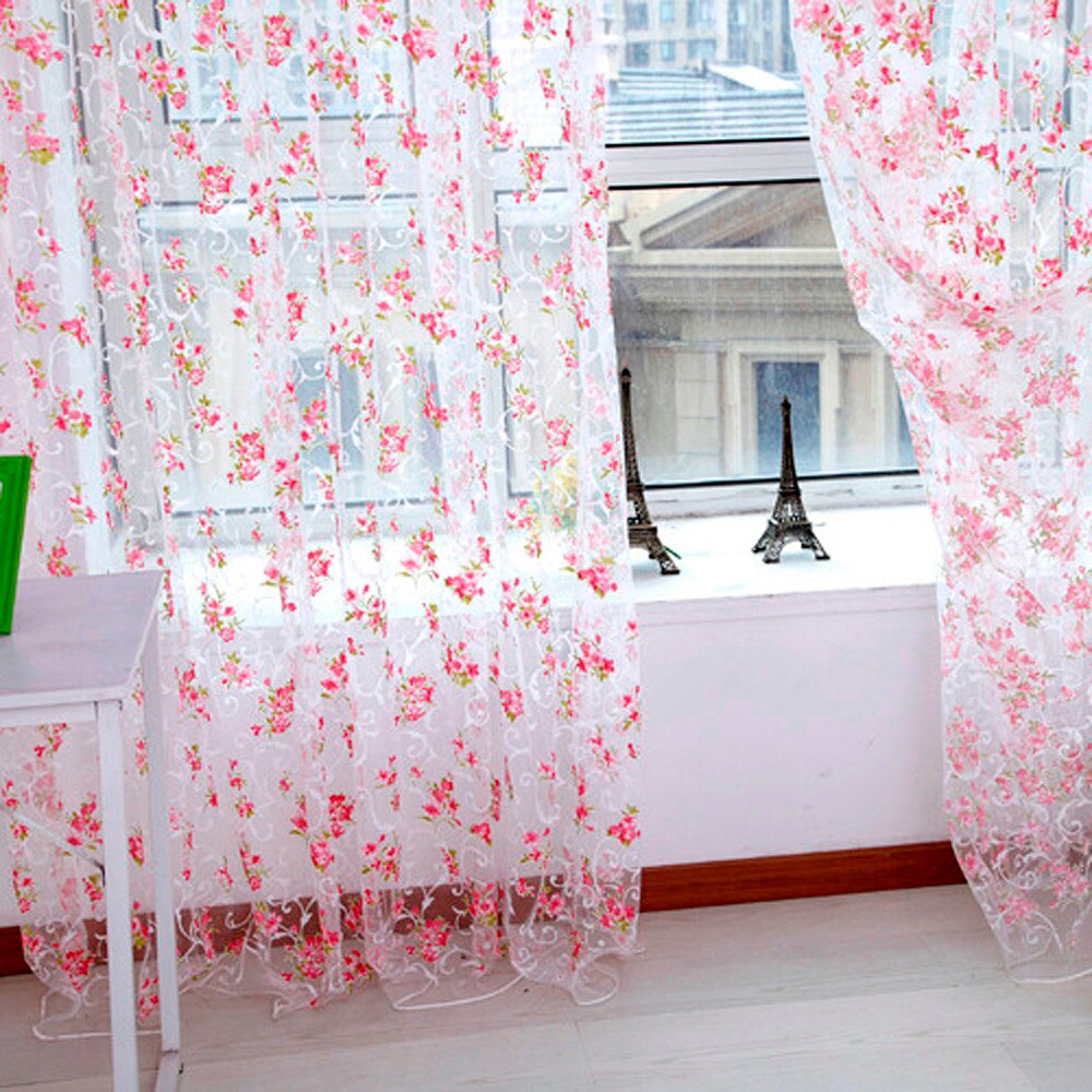 Curtains for living room luxury european 100X200cm Impatiens Flower Sheer Curtain Tulle Window Voile Drape Valance Bedroom