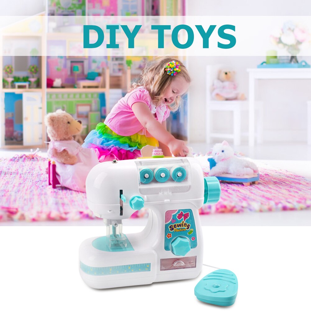 Simulation DIY Sewing Machine Electric Mini Children Household Pretend Play Toy Children Portable Interactive