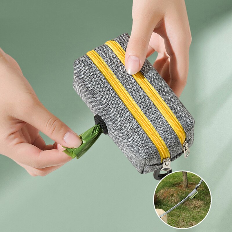 Dog Poop Dispenser With Double Zipper Leak-Proof Dog Waste Bags Oxford Cloth Waste Bag Dispenser Dog Poop Holder