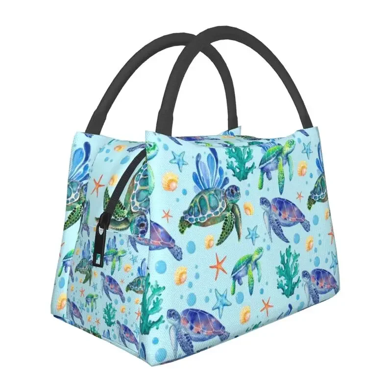 Funny Sea Turtles Insulated Lunch Bag for School Office Watercolor Sea Animal Waterproof Thermal Cooler Bento Box Women: Orange