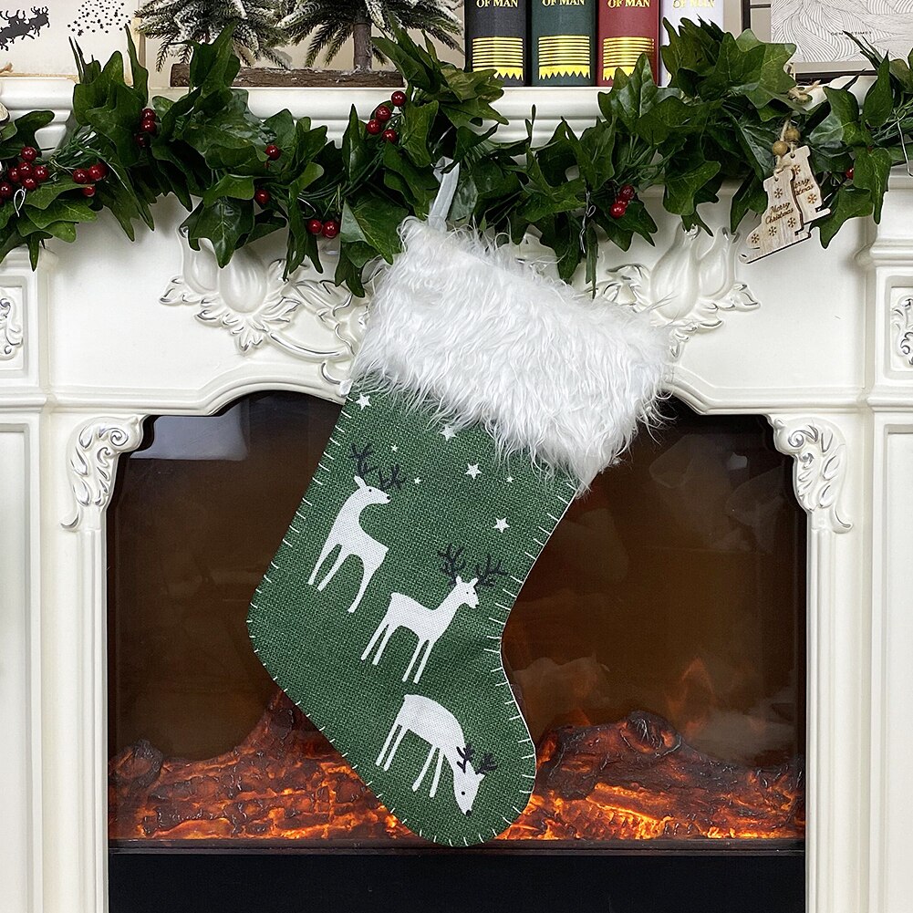10PC /set Small Size Christmas Stockings Cute Elk Printing Christmas Stockings Festival Decoration