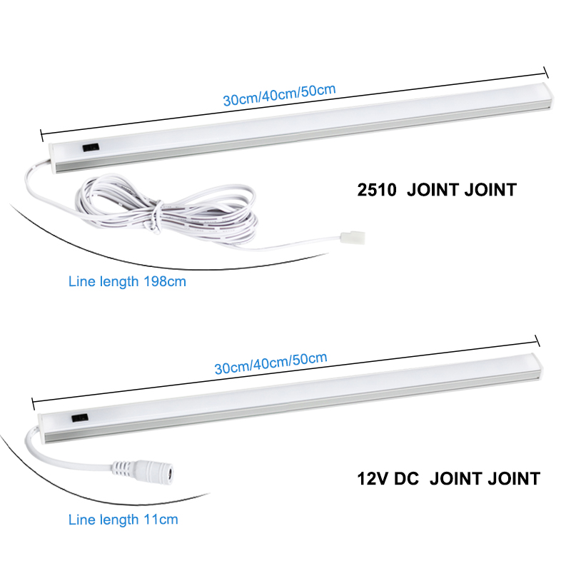 Luz LED debajo de las luces del gabinete para cocina, interruptor de barrido manual, Sensor de movimiento PIR, lámpara de armario, luz nocturna Led de 30/40/50cm