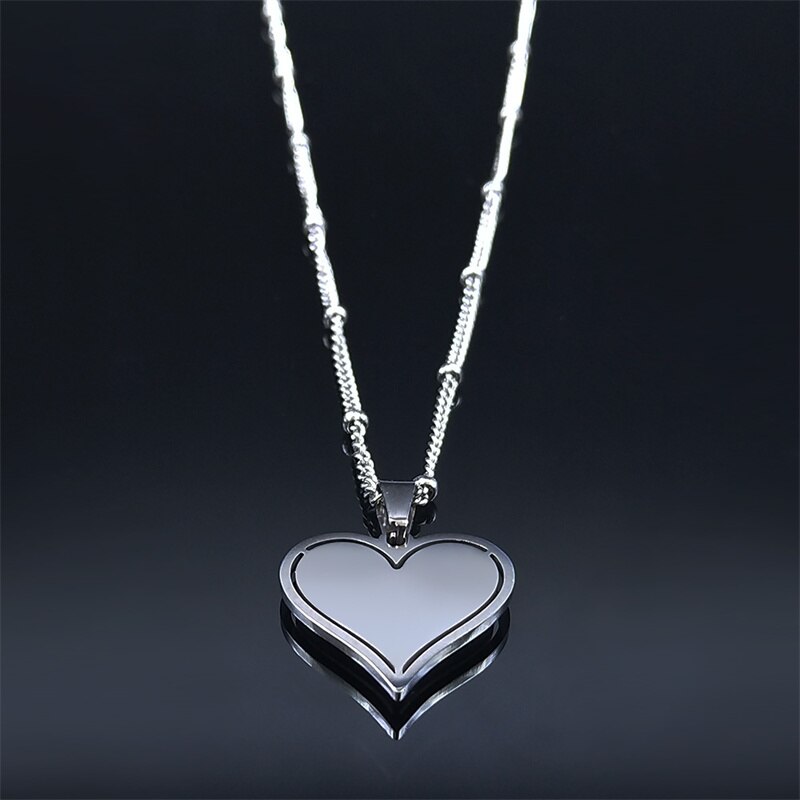 Stainless steel black crystal heart necklace charm women silver color small pendant necklace jewelry acero inoxidable  n8047 s 01