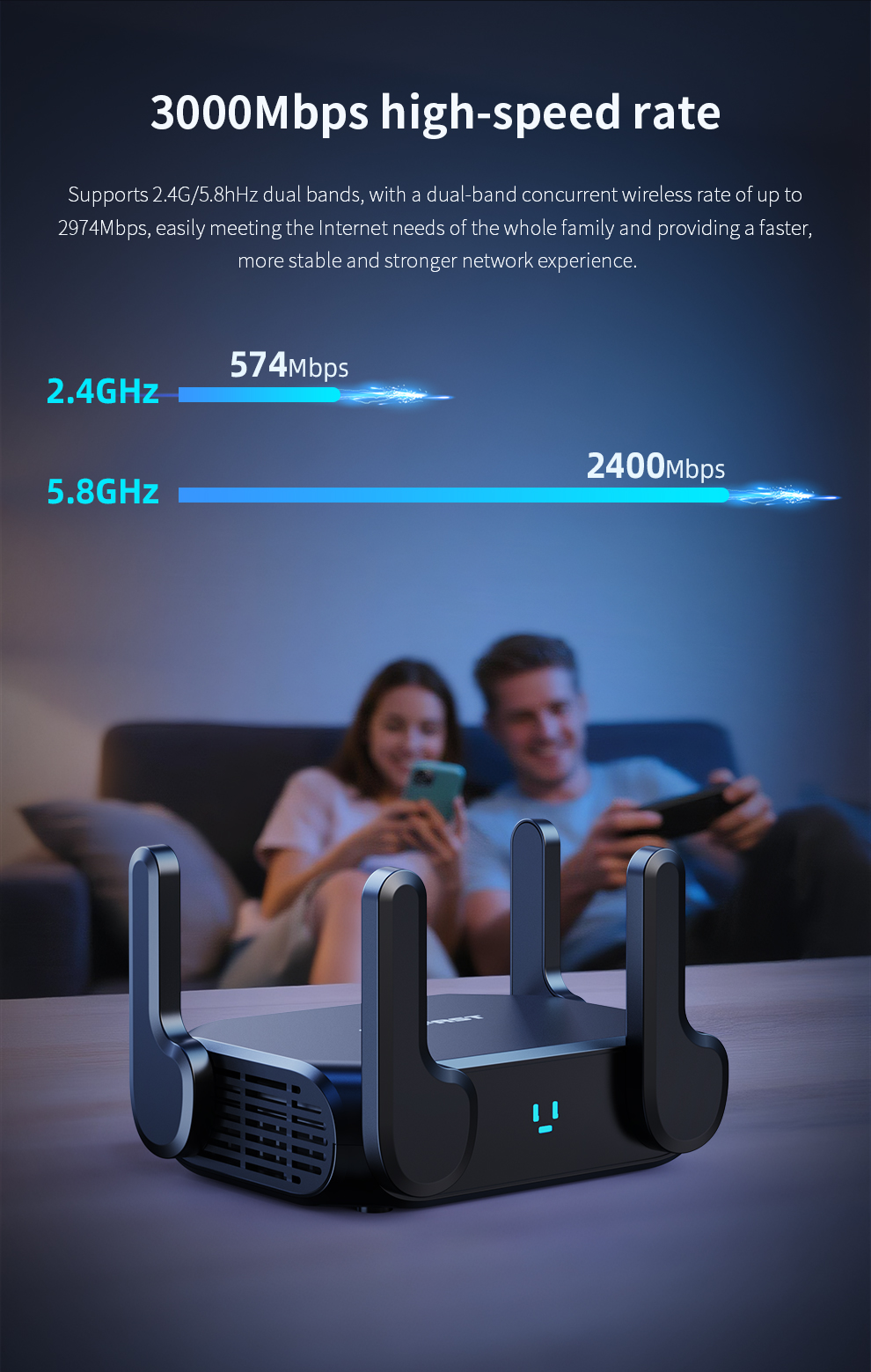 Comfast wi-fi 6 3000 mb/s, router mesh, system wi-fi z zasięgiem w całym domu, 2.5 gigabitowy router wi-fi, wzmacniacz zasięgu, 4 anteny