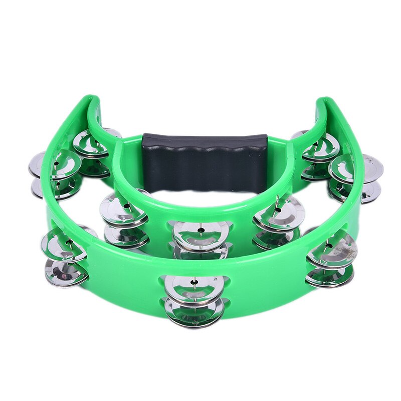 Pandereta de música de media luna, tambor de percusión de tamborina, instrumentos de percusión de Jingles de Metal duraderos: green