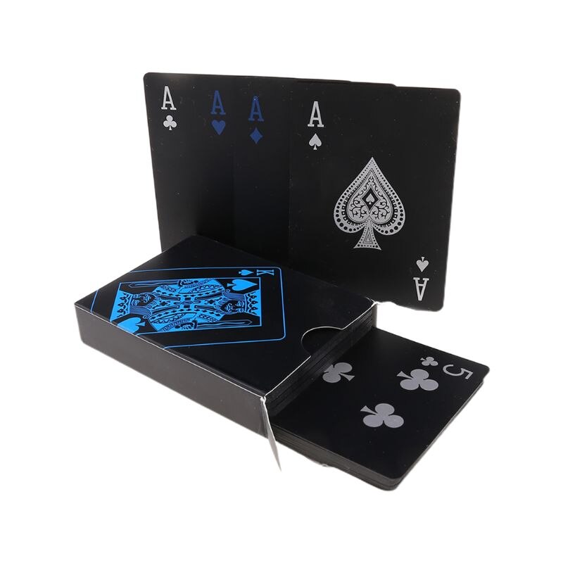 Waterproof Plastic Poker Playing Cards, Black PVC Poker Table Cards Classic Magic Tricks Tool Deck (54pcs)