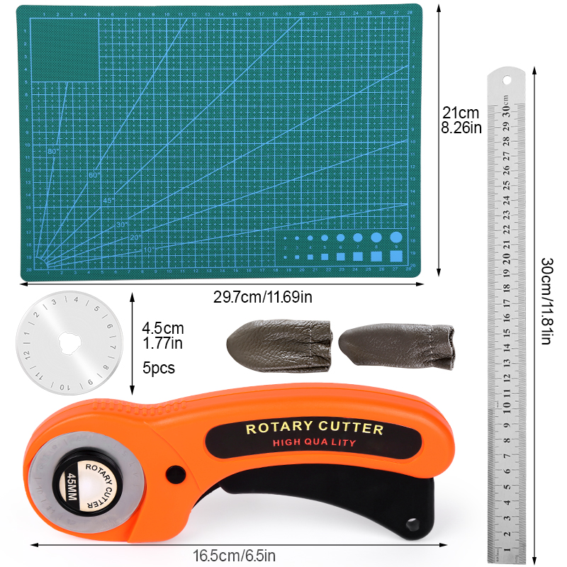 LMDZ Rotary Cutter with Circular Blade Fabric Cutter Stainless steel straight ruler Grid Lines Cutting Mat for Leather Tools