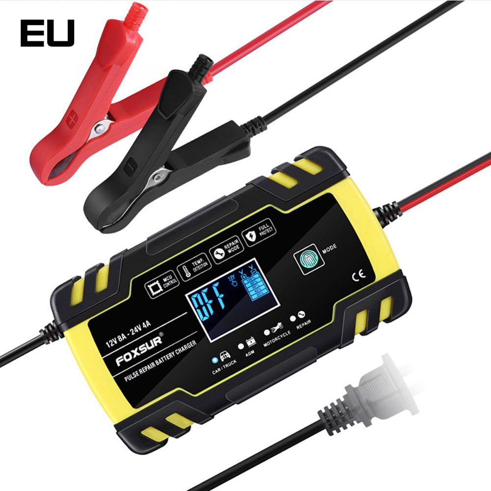 Volledige Automatische Car Battery Charger 12V-24V Car Battery Charger Power Pulse Reparatie Laders Gel Agm Natte efb Lood-zuur Laders: EU