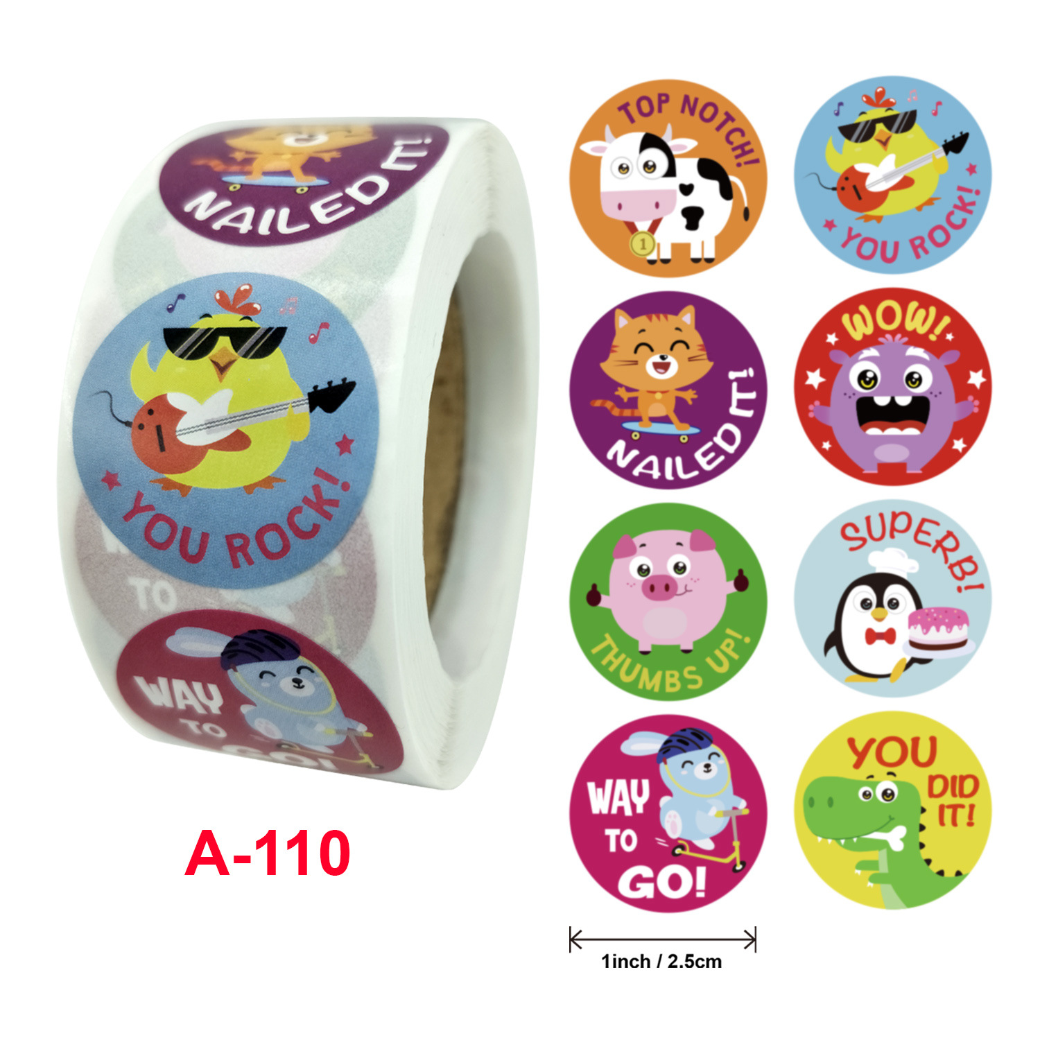 500 Pcs/Roll English Cartoon Animal Stickers Teacher Reward Students Stickers Self-adhesive Stationery Stickers: light yellow