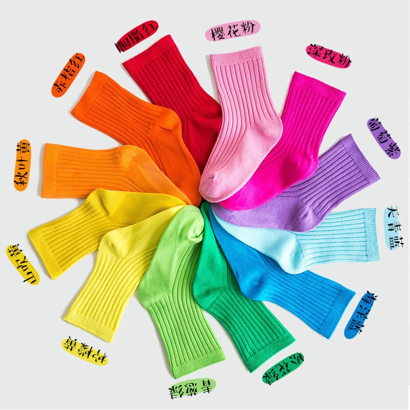 1-12 Y calzini per bambini ragazza bambini ragazzo calzini per bambini Color caramella calzini morbidi a doppio ago in cotone calzini simpatici calzini tinta unita