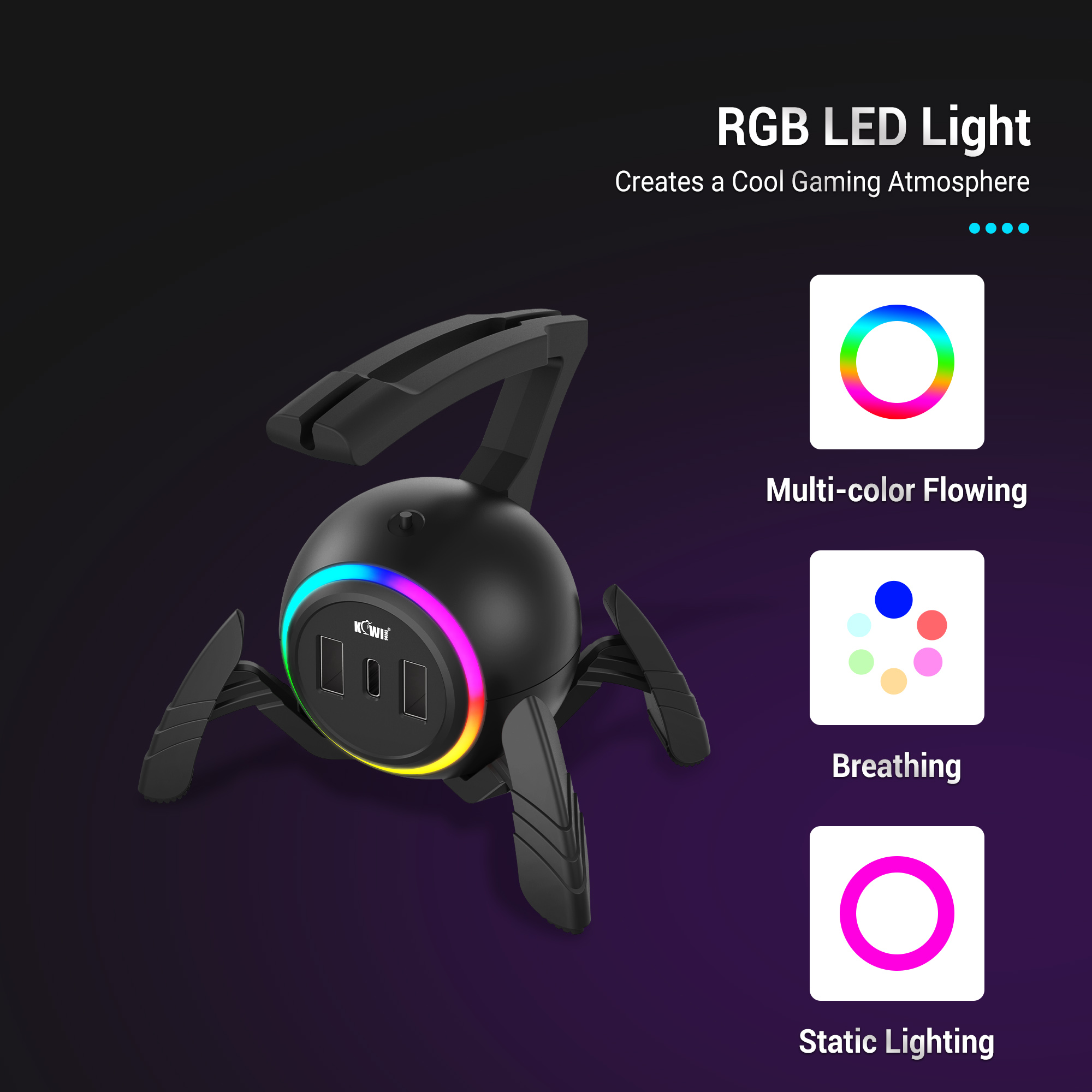 Muis Bungee Muis Kabelhouder Snoerclip Draadorganizer Flexibel voor muizen die Esports Gaming spelen met 3 USB-poorten en RGB-licht