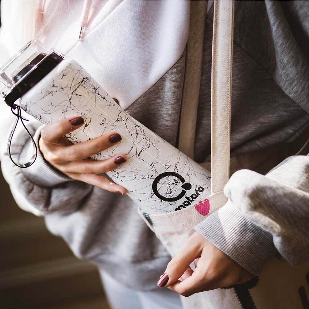 Glass Healthy Drink Bottle 750 ml 25Oz Protein Shake Sports Bicycle Outdoor Travel Botella Portable Leakproof Water BPA Free: DAILY MARBLE WHITE&BLACK