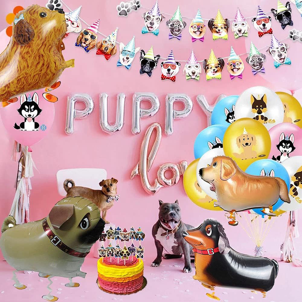 6 stuks wandelende dierenballonnen, hondenballonnen, puppyballonnen, opblaasbare ballonnen, verjaardagsfeestartikelen, ballondecoratie met dierenthema voor een verjaardagsfeest.
