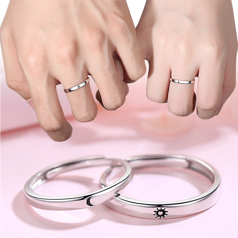 1 par de anillos de pareja de gatitos, bonito anillo abierto de plata para mujeres y hombres, anillos de dedo ajustables, de joyería de aniversario para amantes románticos