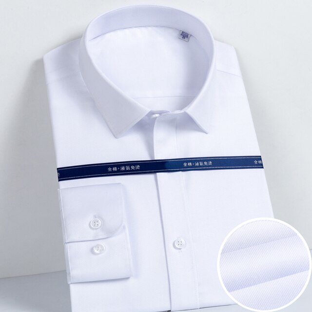 Men's 100% Cotton Non-iron Long Sleeve Solid Basic Dress Shirt Pocket-less Standard-fit Formal Business Classic Shirts: White / 45