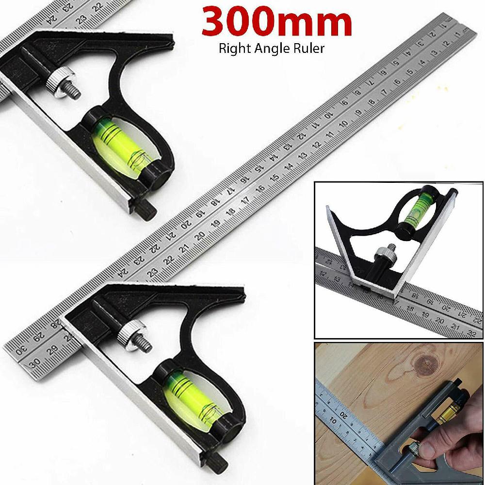 Adeeing Square Ruler Set Kit 300mm (12") Adjustable Engineers Combination Try Square Right Angle Ruler Set r20