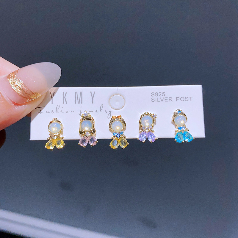Gemischte 5 teile/satz Bunte Zirkon Kristall Märchen Zucht Ohrringe für Frauen Mädchen Party Schmuck