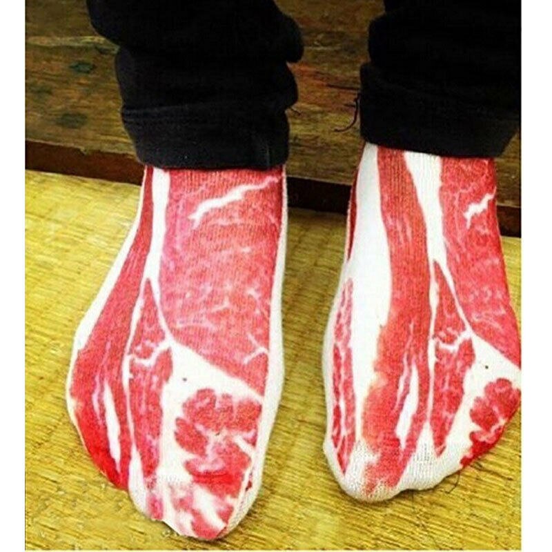 Chaussettes 3D drôles nouveauté Bacon doux imprimé Art cheville chaussettes porc dollars viande chaussettes