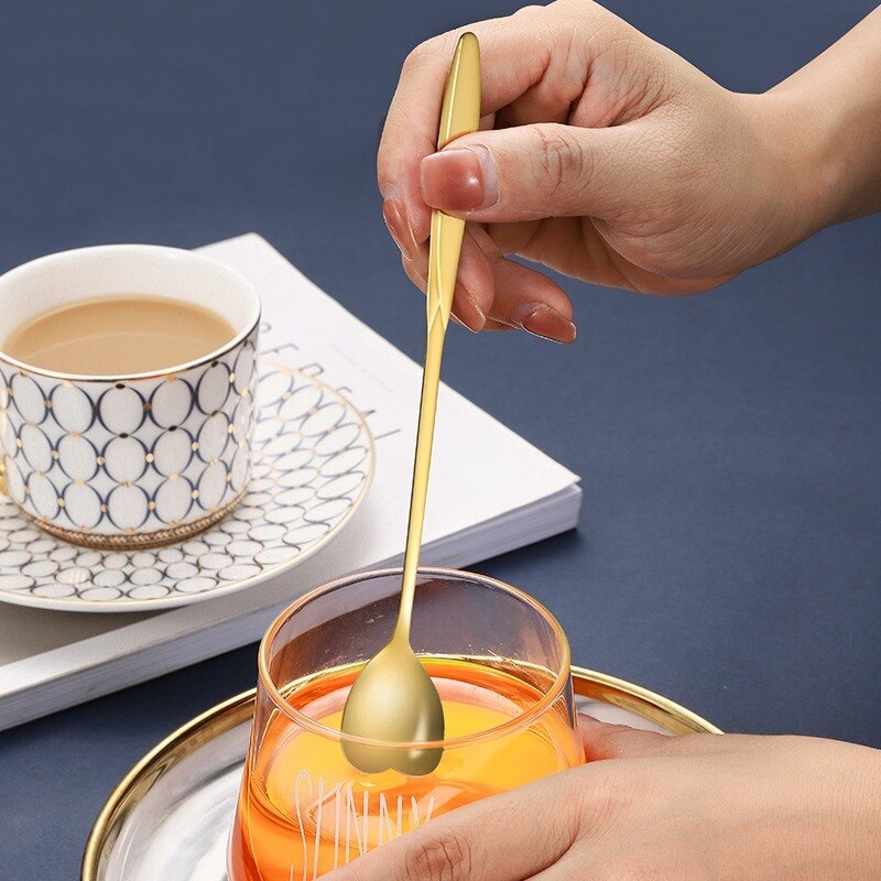 Flowers Gold Spoon Long Handle Dessert Tea Coffee Mixing Spoon Stainless Steel Vintage Teaspoons Drink Tableware 1PC