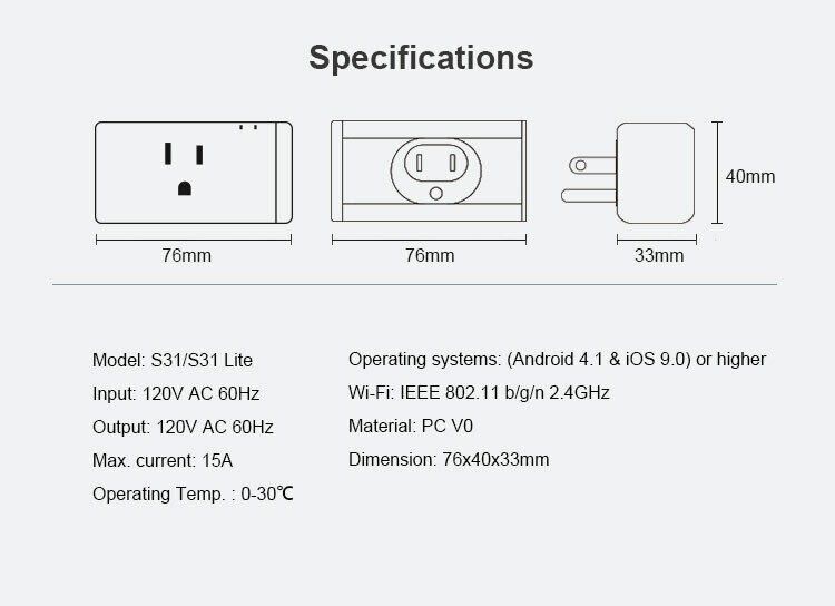 Sonoff S31 WiFi Timing Power Detection Smart Plug Socket Remote Control for Google Home Alexa US Plug Outlet