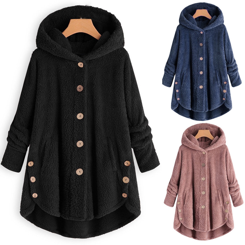 hiver manteau femmes femmes bouton manteau moelleux queue haut à capuche pull ample Blouse femme épais sweats à capuche pull