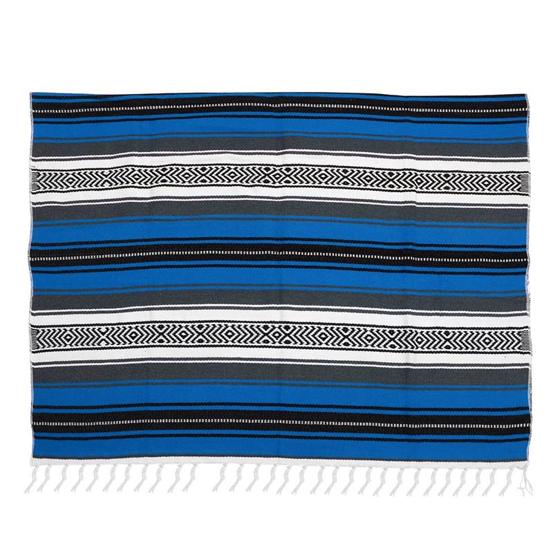 Couverture de yoga Falsa mexicaine, couverture tissée en polymères colorés, Serape pour canapé, chambre à coucher, voiture, pique-nique, été, plage, bleu, 130x180cm: Bleu