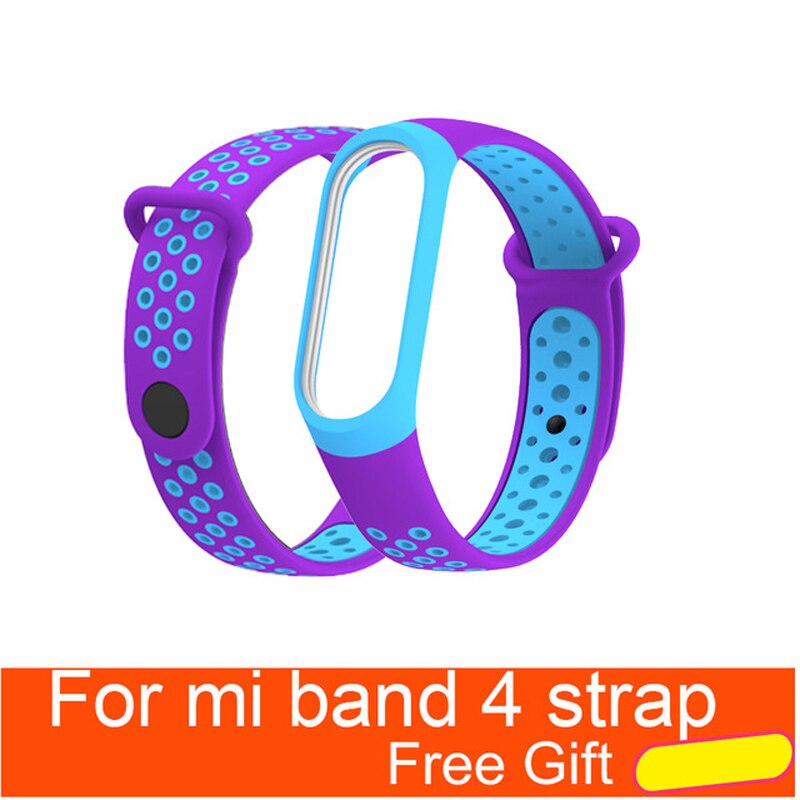 Per Xiao mi mi fascia 4 Cinghia di Accessori per Articoli Elettronica smart sostituzione impermeabile Doppio Braccialetto Del Silicone Di Colore per mi Band4 NFC cinturino Da POLSO: Purple blue