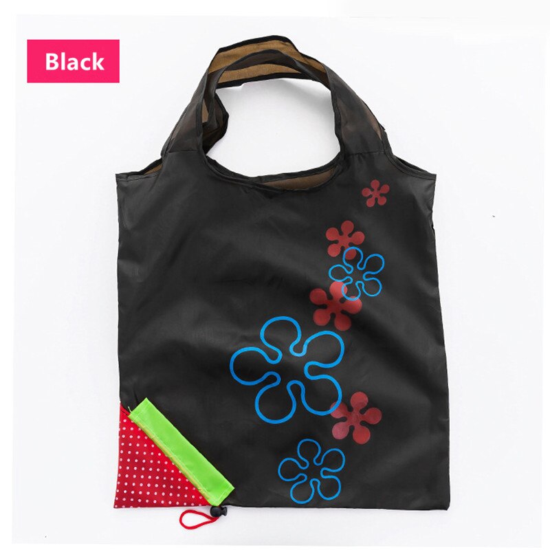 Thick Magic style Nylon Large Tote ECO Reusable Polyester Portable Shoulder Handbag Cartoon Folding Pouch Shopping Bag Foldable: BK