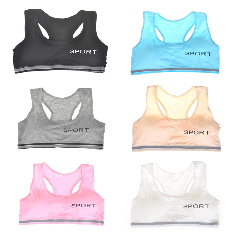 Cotton Young Girls Training Bra Puberty Gym Underwear Wireless Teenager Girls Sport Bra With Chest Pad Teens Girls Sports Bra