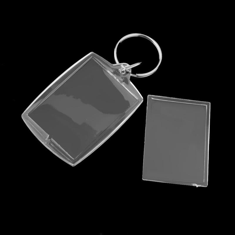 100pcs Rectangle Transparent Blank Acrylic Insert Photo Picture Frame Keyring Keychain Key Holder DIY Split Ring Key Chain