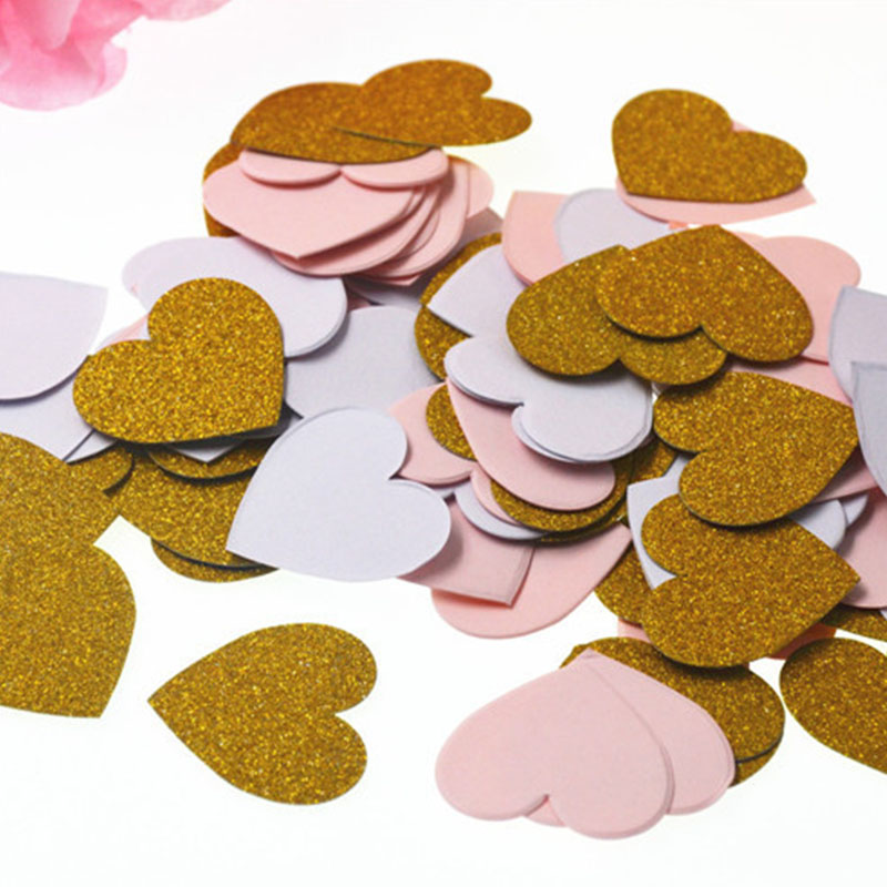 Suministros decorativos Love Confett 100 unids/pack espolvorear de boda romántica artificial que lanza pétalos coloridos en forma de corazón: White Gold Pink