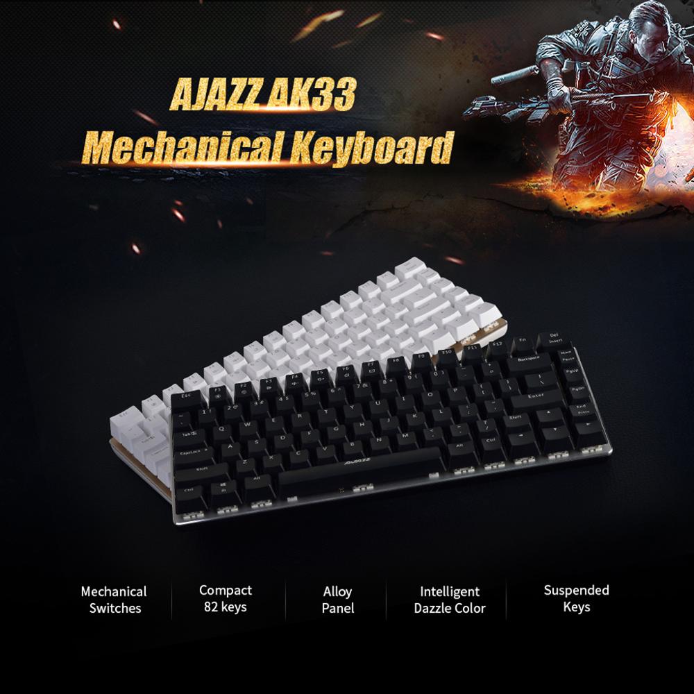 Ajazz AK33 klawiatura mechaniczna 82 klawiatura anty-ghosting klawiatura do gier niebieski/czarny przełącznik Gamer PC podświetlenie do laptopa niebieski biały RGB