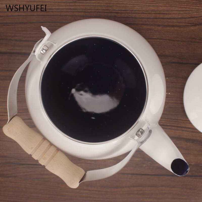 2.2l hvid emalje kedel japansk byg pot induktion komfur universal træ håndtag snefnug glasur kaffe mælk te vin pot
