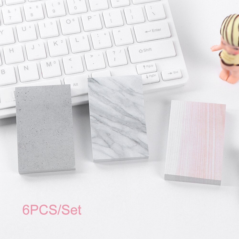 6 Stks/set School Briefpapier Home Office Studie Steen Textuur Voor Herinneringen Diy Pads Werken Multifunctionele Zelfklevende Note