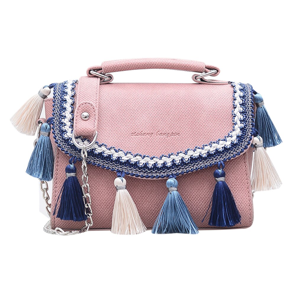 Quaste Schulter Bote Tasche Frauen Mädchen Kleine Quadrat Jahrgang Kette Umhängetasche Einkaufen Handtasche Bolsas Feminina Mujer: Rosa