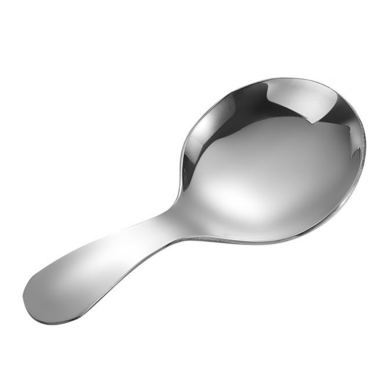 1PC Cute Stainless Steel Spoon Short Handle Gold Ice Cream Tea Coffee Spoon Kids Spoon Kitchen Condiment Spice Scoop: Silver