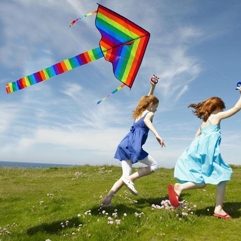 freundlicher Spielzeug Drachen Bunte Regenbogen Streifen Von Lange-angebunden Tuch Mit 30m Drachen Linie